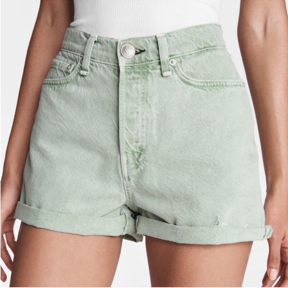 rag & bone Light Mint Green High-Rise Rolled Hem Denim Shorts